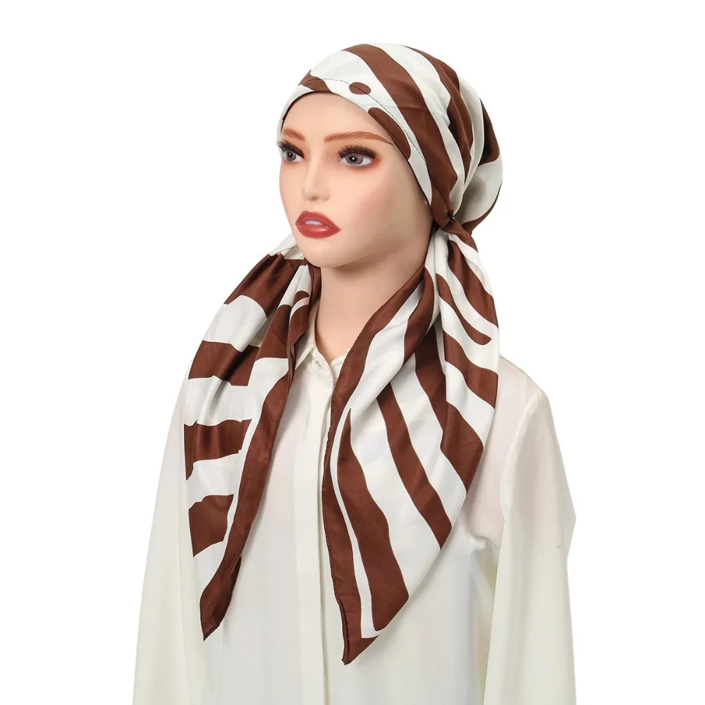 Trendy Stretch Fabric Pre-Tied Turban Breathable Fine Knit Headscarf Lightweight Bonnet Hat Women