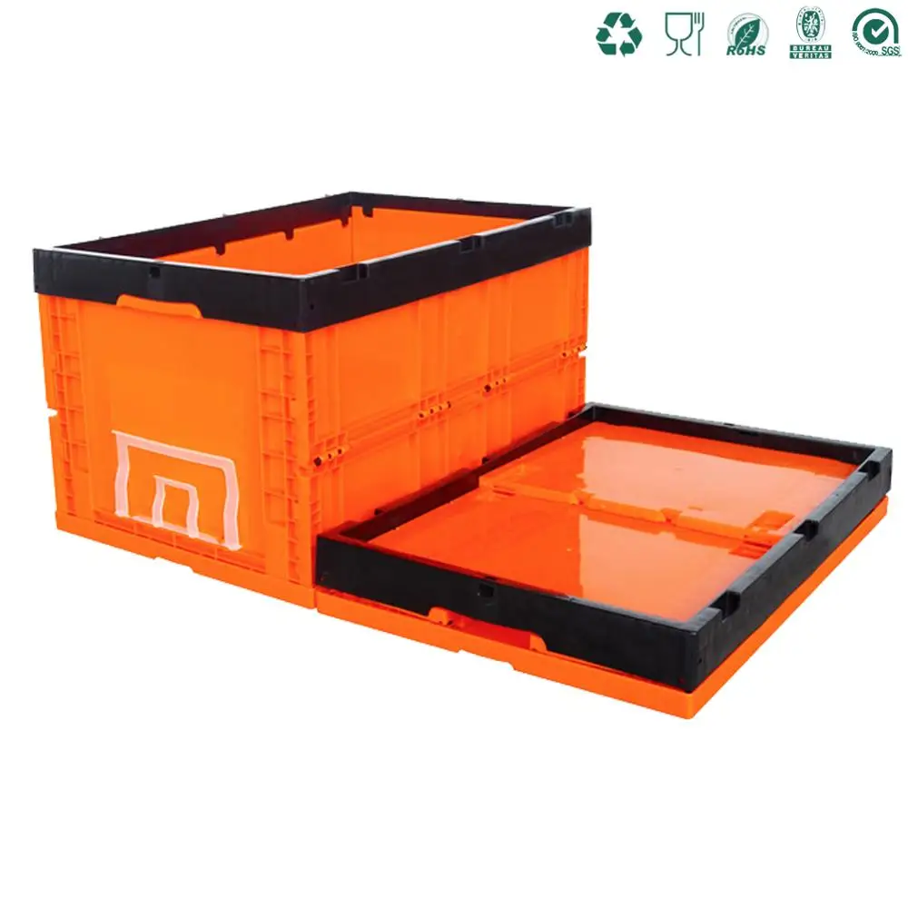 Folding Retangular Turnover Foldable Plastic Turnover Orange Box Crate