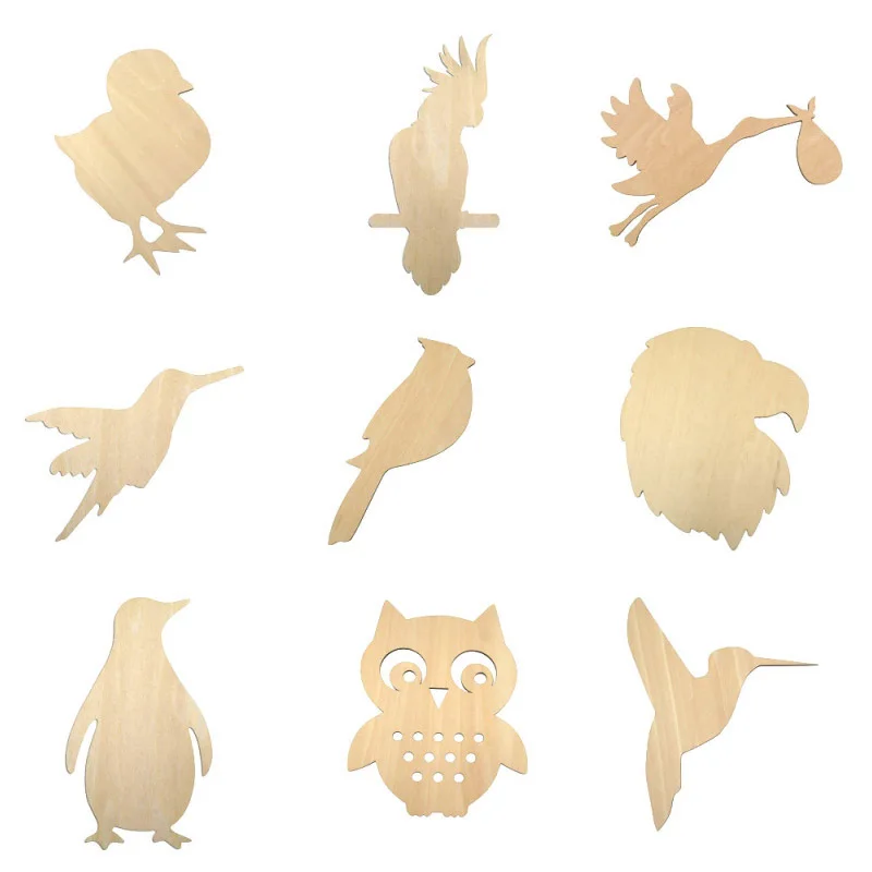 2-8-inch Unfinished Bird Shaped Wooden Blank Cut Wood Chips for Diy Craft Decoration Wedding Party Decoration