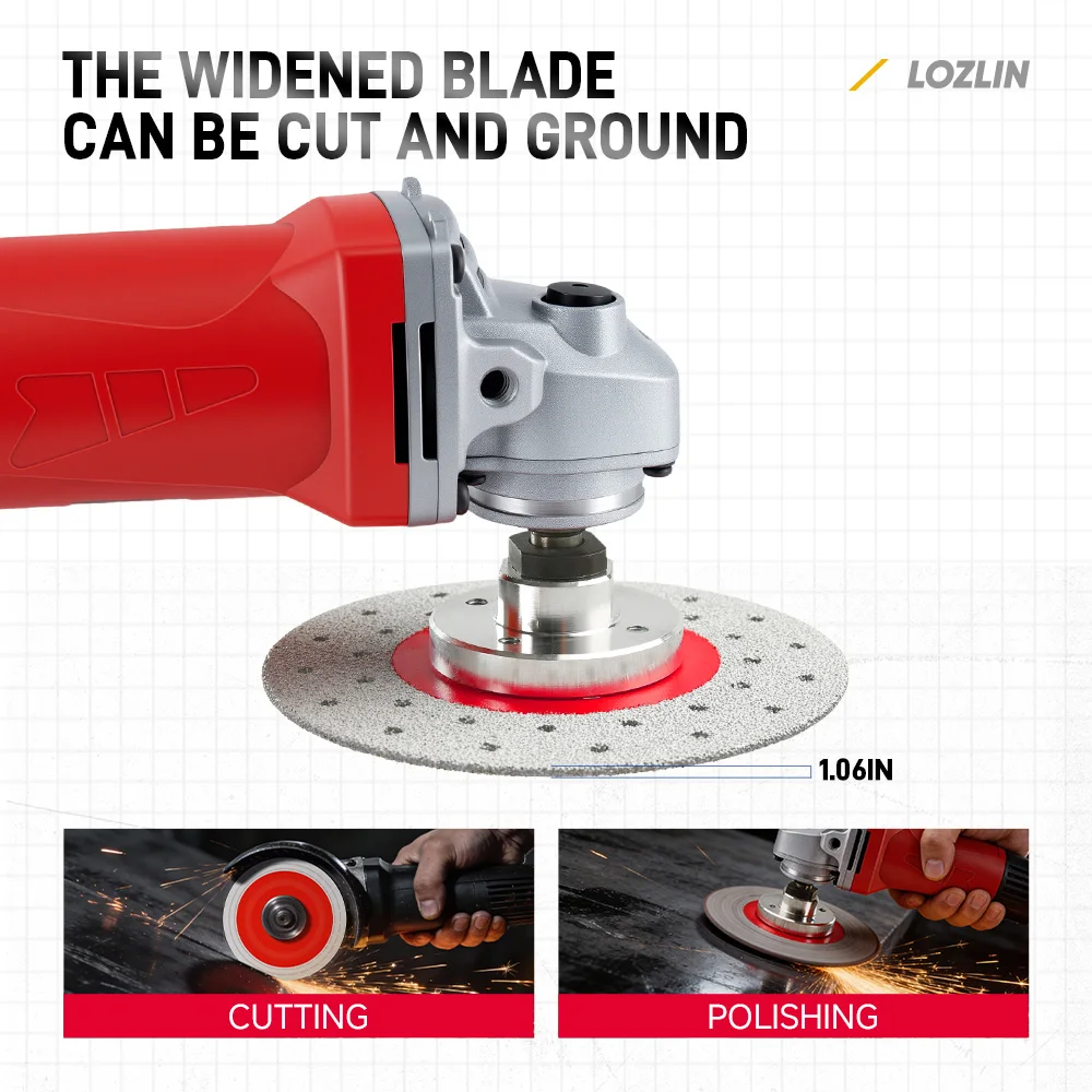 LOZLIN 4.5 Inch 115mm Double Sided Diamond Saw Blade 5/8-11 Thread Vacuum Brazed Cutting Grinding Disc for Marble Granite Quartz Porcelain Tile Concrete Stone Masonry Countertop Angle Grinder Cutting Wheel