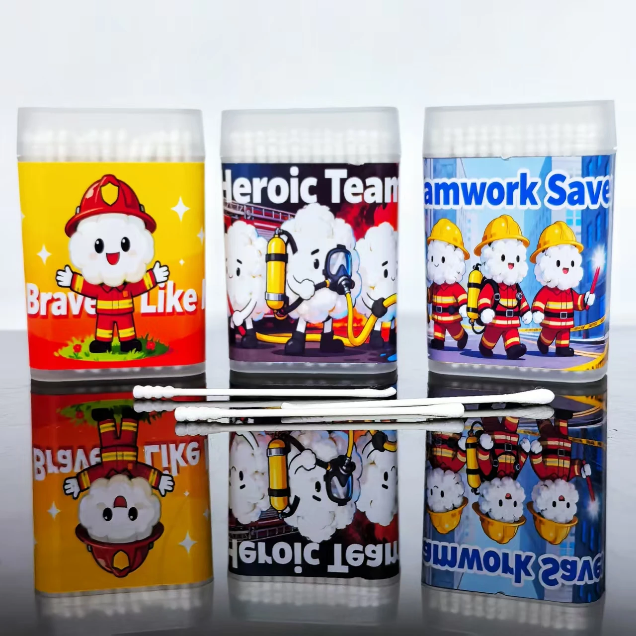 300pcs Firefighting-Themed Cotton Swabs, Fire Prevention & Safety Series Double-Headed Cotton Buds, Gift Cotton Swabs