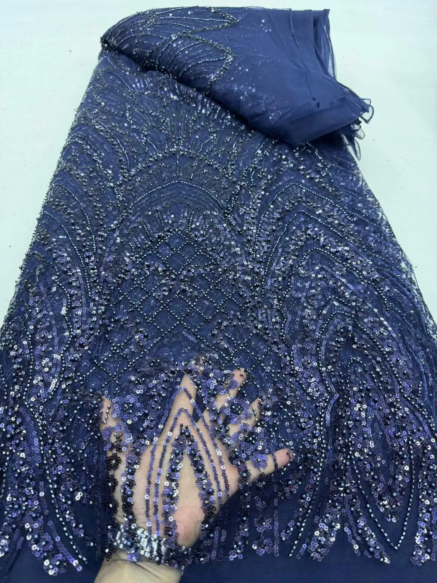 Luxury African Lace Fabric 2026 High Quality Sequins Beads Embroidery Lace Fabrics For Nigerian Wedding French Tulle Lace Fabric
