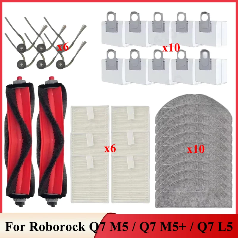 For Roborock Q7 M5/Q7 M5+/Q7 L5/Q7 L5+/Q7 TF/Q7 TF+/Q7B/Q7T+/Q7 BF+ Main Brush Side Brush Filter Dust Bag Mop Cloth Spare Parts