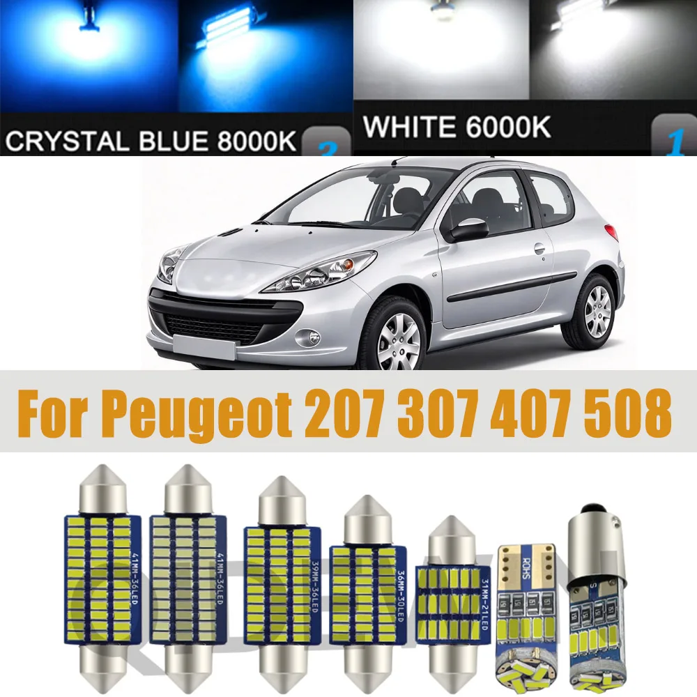 Car Interior LED Light Kit Canbus For Peugeot 207 307 407 106 107 108 206 308 508 206 2008 3008 4007 4008 5008 Auto Accessories