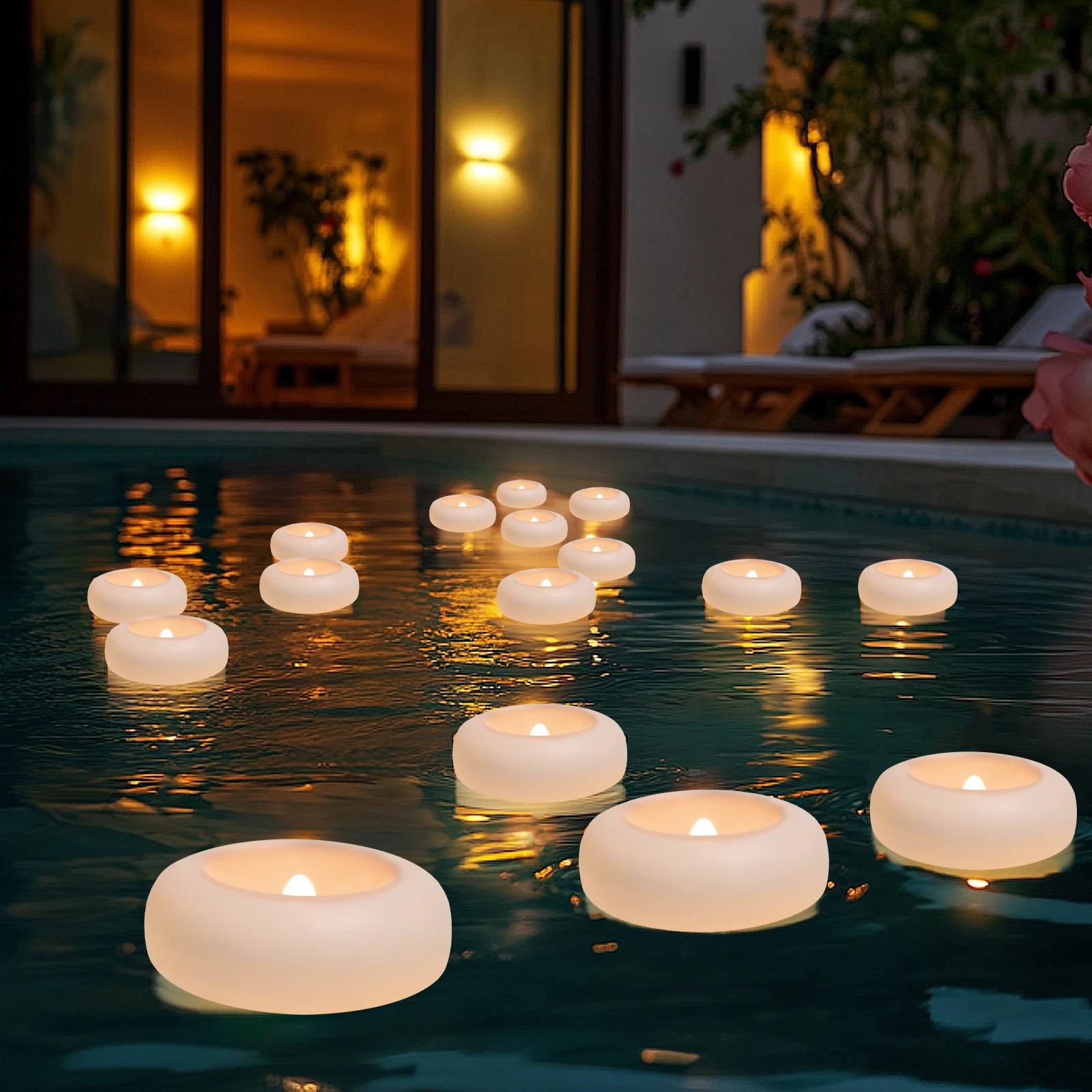 6/24 Pack Waterproof Flameless Floating Candles Bulk LED Tea Lights Water-Activated Flickering for Wedding Centerpieces Vases Parties and Home Decor