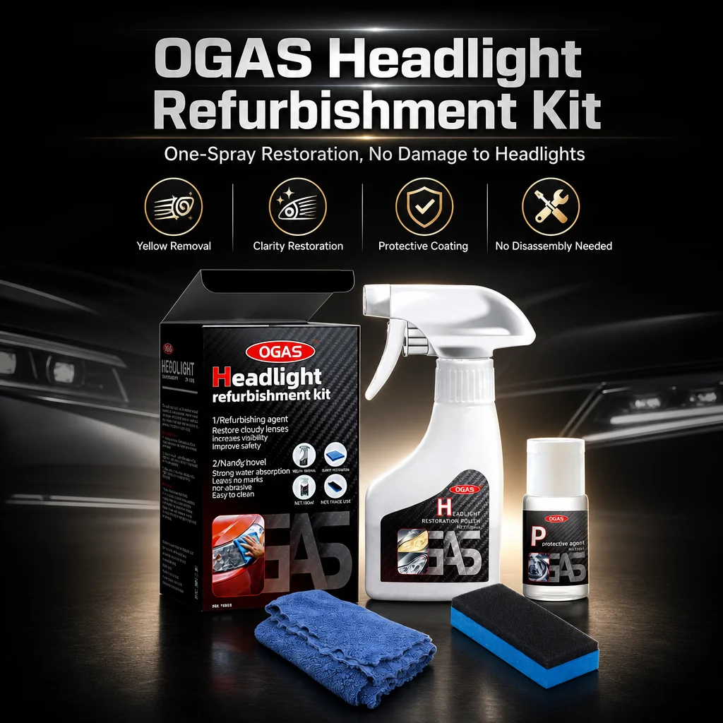 OGAS Car Headlight Restoration Coating Kit 180ml+10ml Yellow Oxidation Remover No Sanding Polishing Agent Auto Lamp Refurbish