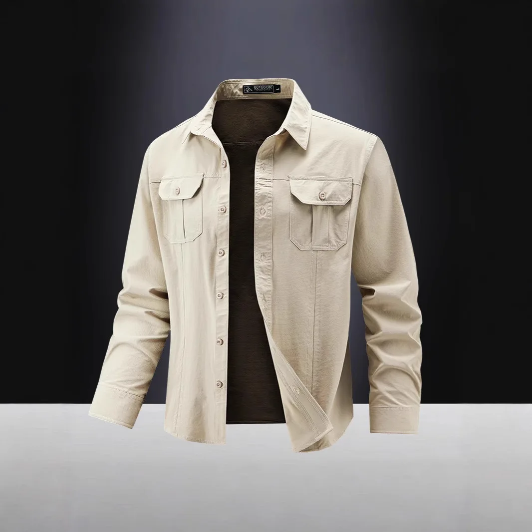 

Весенне-осенняя новая рубашка с длинным рукавом, мужская повседневная эластичная удобная однотонная рубашка с несколькими карманами, мужская рубашка