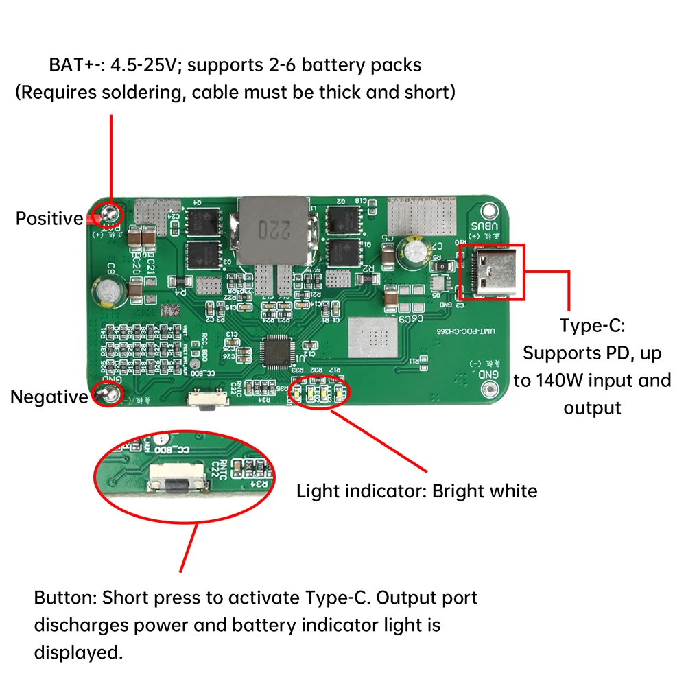 PD140W Module d'alimentation Mobile à Charge rapide bidirectionnelle 2S-6S Charge de batterie au Lithium Li-ion Lifepo4 Protection carte mère