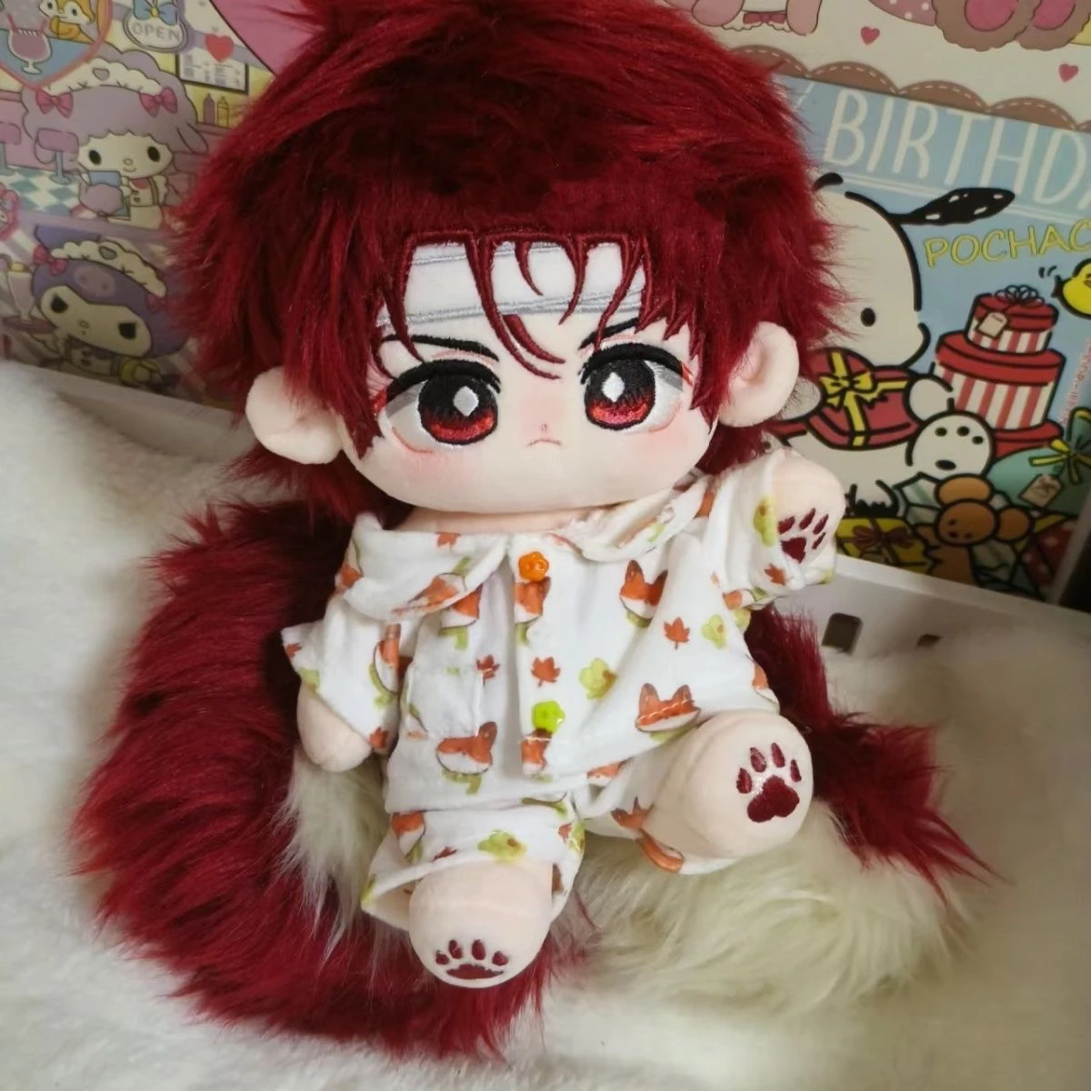 Anime Demon Slayer Kamado Tanjirou Cosplay 20cm Plush Cotton Doll Cartoon Maumet Puppet Naked Baby Ear Tail Toys Xmas Gift