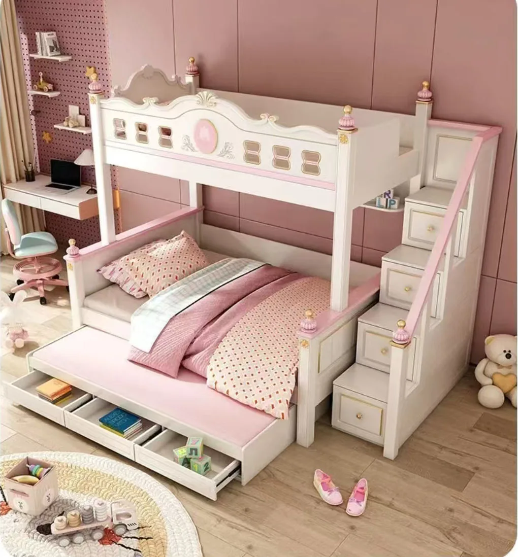 سرير بطابقين للأطفال أثاث غرفة نوم الأطفال من الخشب الصلب للأطفال لأعلى ولأسفل سرير بطابقين ملون مجموعات أثاث غرف نوم الأطفال