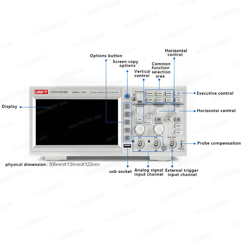 UTD2102CEX Digital Storage Oscilloscope (100MHz,2CH,1GS/s) Dual Channel