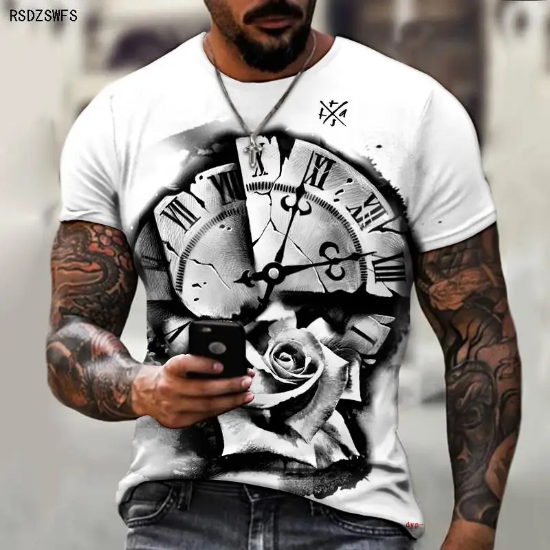 Brand Men\'s Summer Short Sleeve Retro Gray Pointer 3d Printing Men\'s T-shirt Cool Fashion Streetwear Size 5XL Plus Size 2021