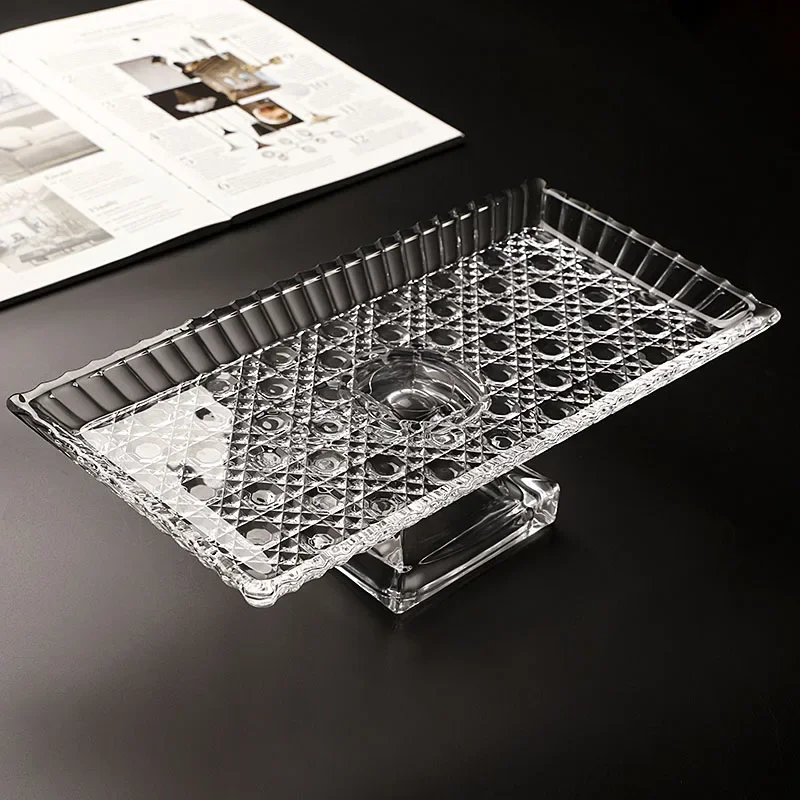 European crystal glass fruit platter cutting plate rectangular exquisite dessert cake display plate hotel supplies