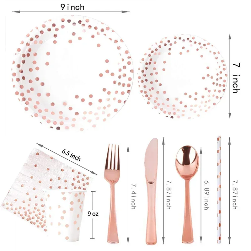 Rose Gold Disposable Tablecloth Plates for Weddings Table Cloth Knife Fork Spoon Paper Cup Outdoor Picnic Dinnerware Set