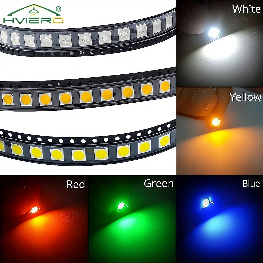 1000 Stücke 5050 RGB Chips Lampe Emitting Diode LED Warmweiß Rot Blau Gelb SMD SMT Superhelle Lichter Dekoration Garten Park Hof