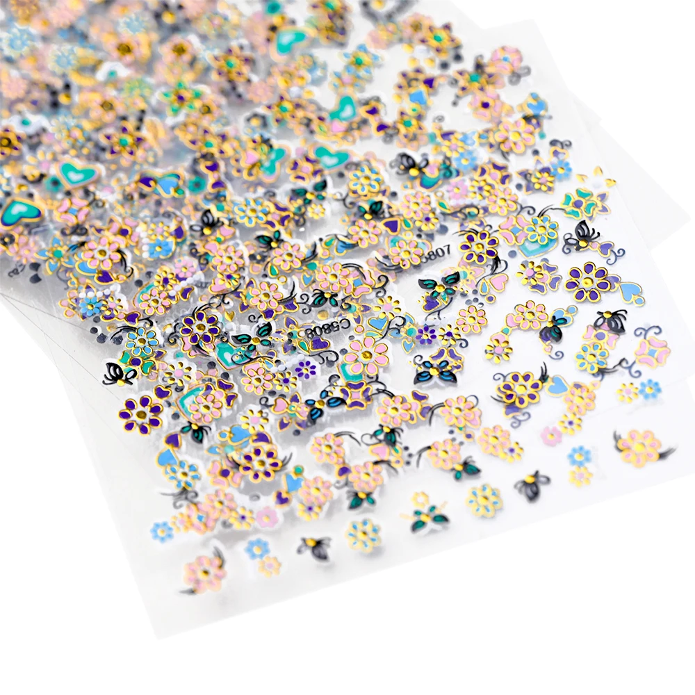 30Pcs Set Bronzing Butterfly Nail Sticker Metal-Gold Flower Nail Art Sticker Decal Self-Adhesive 30 Blue Stickers Cherry Blossom