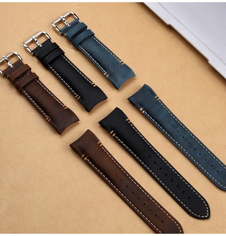 20 22mm Curved End Retro Matte Strap for Rolex Black Green Water Ghost Yacht Omega Seamaster 300 600 AT150 Leather Watch Band