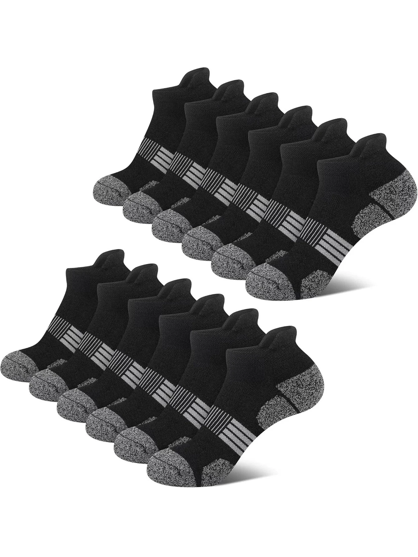 Men's Ankle Socks 6/12 Pairs Black White Grey Heel Tab Thick Cushioned Sweat Wicking Breathable Antislip Running Sports Socks view 6