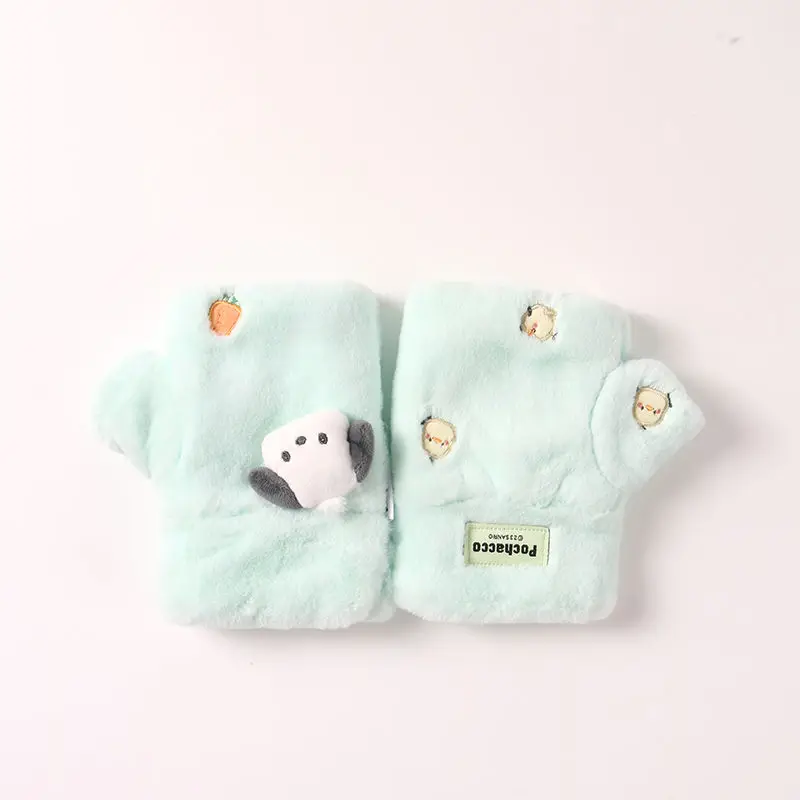 Miniso Sanrio Library Anime Lomi Plush Half Finger Gloves Cute Cartoon Warmth and Cold Protection Girly Heart Cute plus Velvet