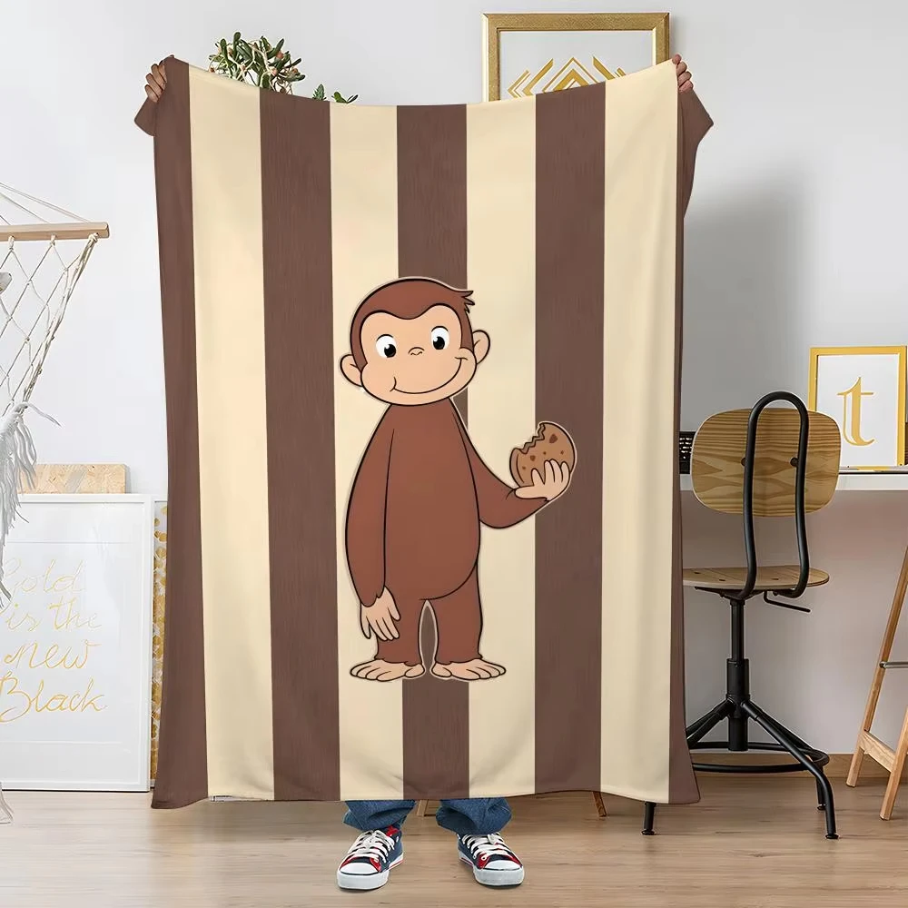 Curious George Monkey Cartoon Überwurfdecke – weiches Korallenvlies für Sofa, Bett, Couch, Schlafzimmer, Dekoration
