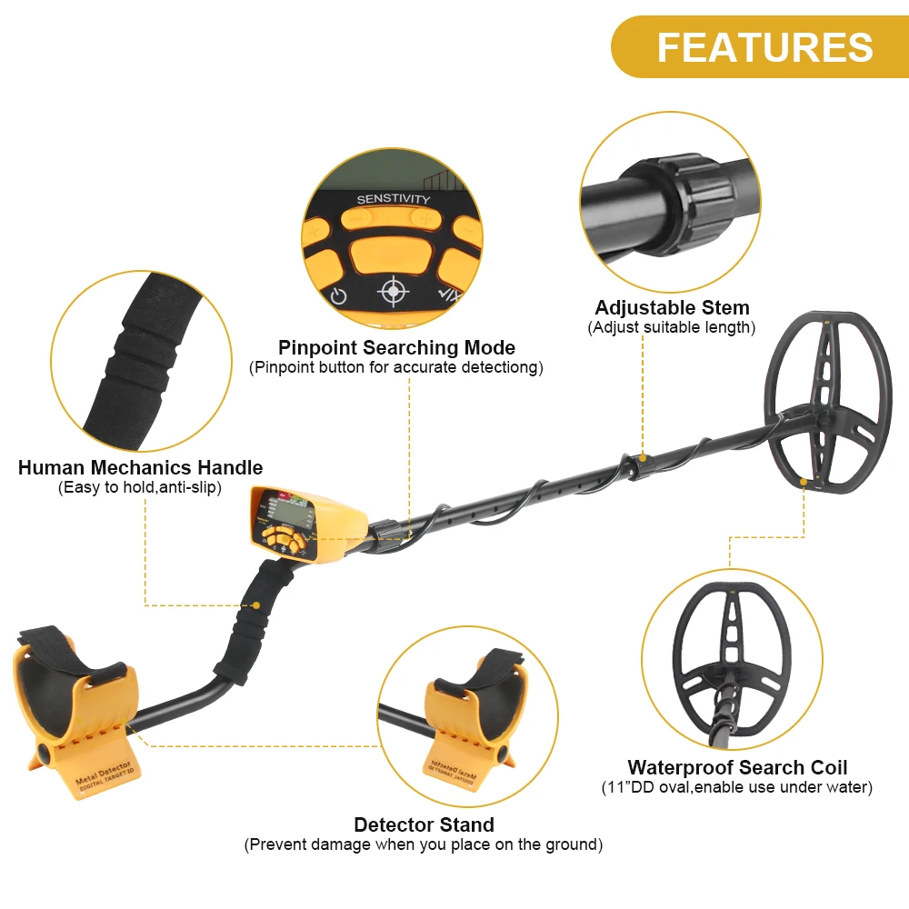 TC-500 Metal Detector 100CM Waterproof Underground Professional Gold Detector for Adults Treasure Finder Pinpointing