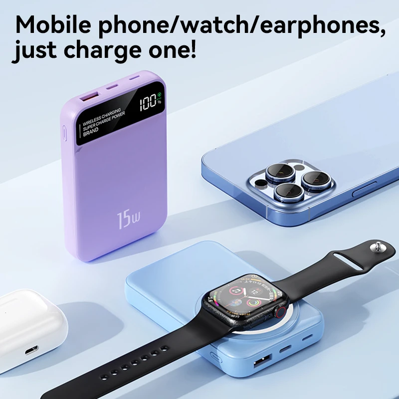 For Apple IWatch IPhone Samsung 10000mAh Magnetic Power Bank Wireless 22.5W Fast Charger Portable External Spare Battery