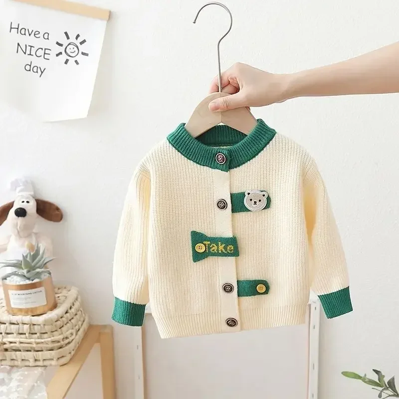 Autumn Winter Y2K Long Sleeve Boy's Cardigan Fashion Cute Patchwork Kids Children's Clothing Kawaii Sweaters Knitting Girls Tops