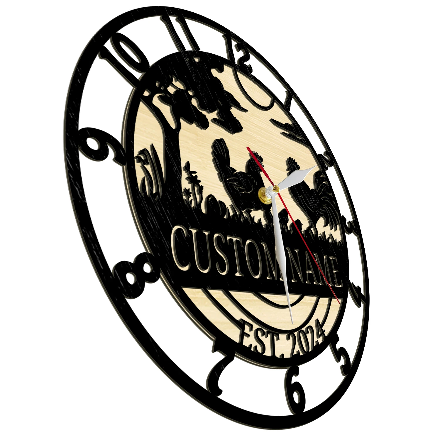 Custom Hen Chicken Coop Sign Wooden Wall Clock Personalized Chicken Farm Coop Name Rustic Farmhouse Decorative Timber Wood Clock