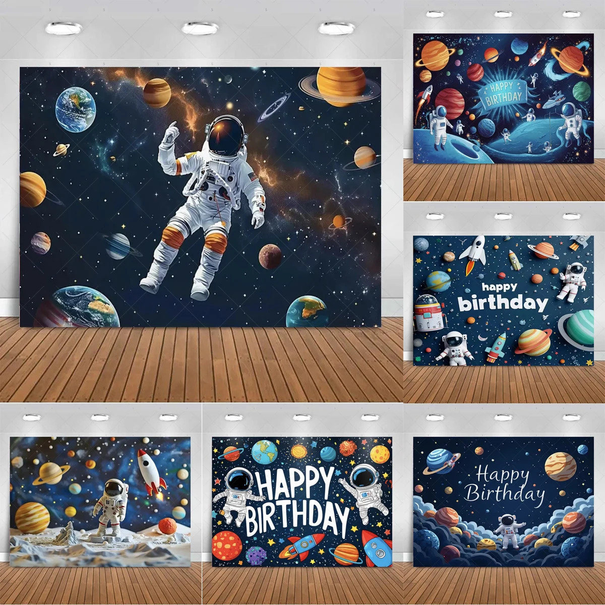 

Space Planet Astronaut Theme Birthday Party Decoration Background Exploration Starry Sky Banner Gift Photography Studio Props
