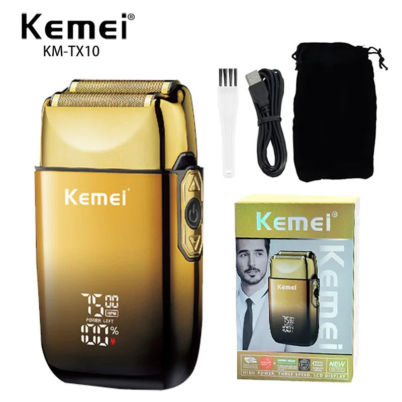 Kemei TX10 New Electric Shaver with LED Display Screen Rechargeable Hair Beard Razor Bald Head Shaving for Men