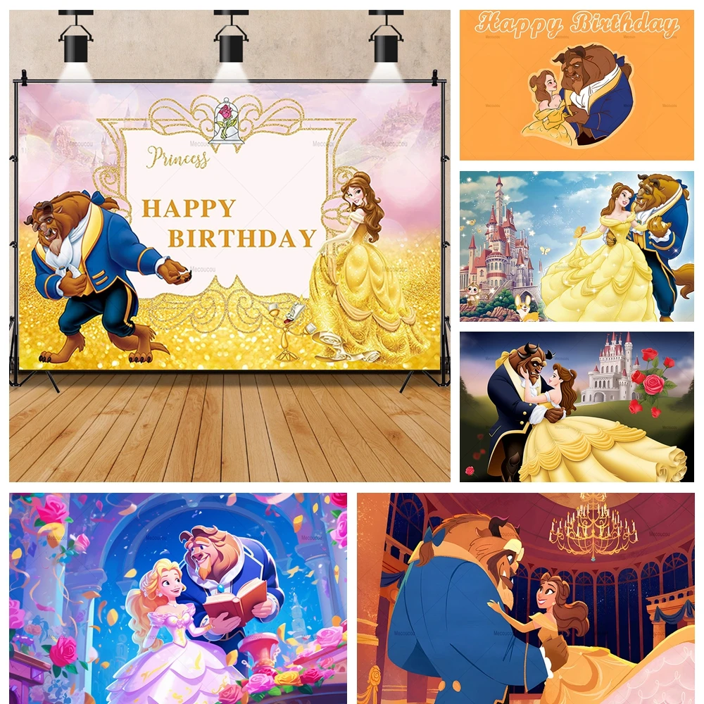 

Disney Beauty and the Beast Belle Princess Girls Birthday Party Banner Backdrop Custom Childs Room Photo Poster Decor Background