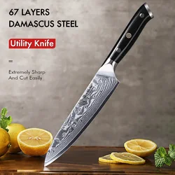 F.YOUNG 5 Inch Kitchen Utility Knife 67 Layer Damascus Steel Chef Fruit Peeling Knife Vegetable Knife Kitchen Tools G10 Handle