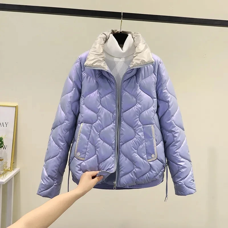 Chaqueta de algodón de longitud media para mujer, abrigo grueso, suelto, coreano, con cuello de pie, ligero y cálido, para invierno