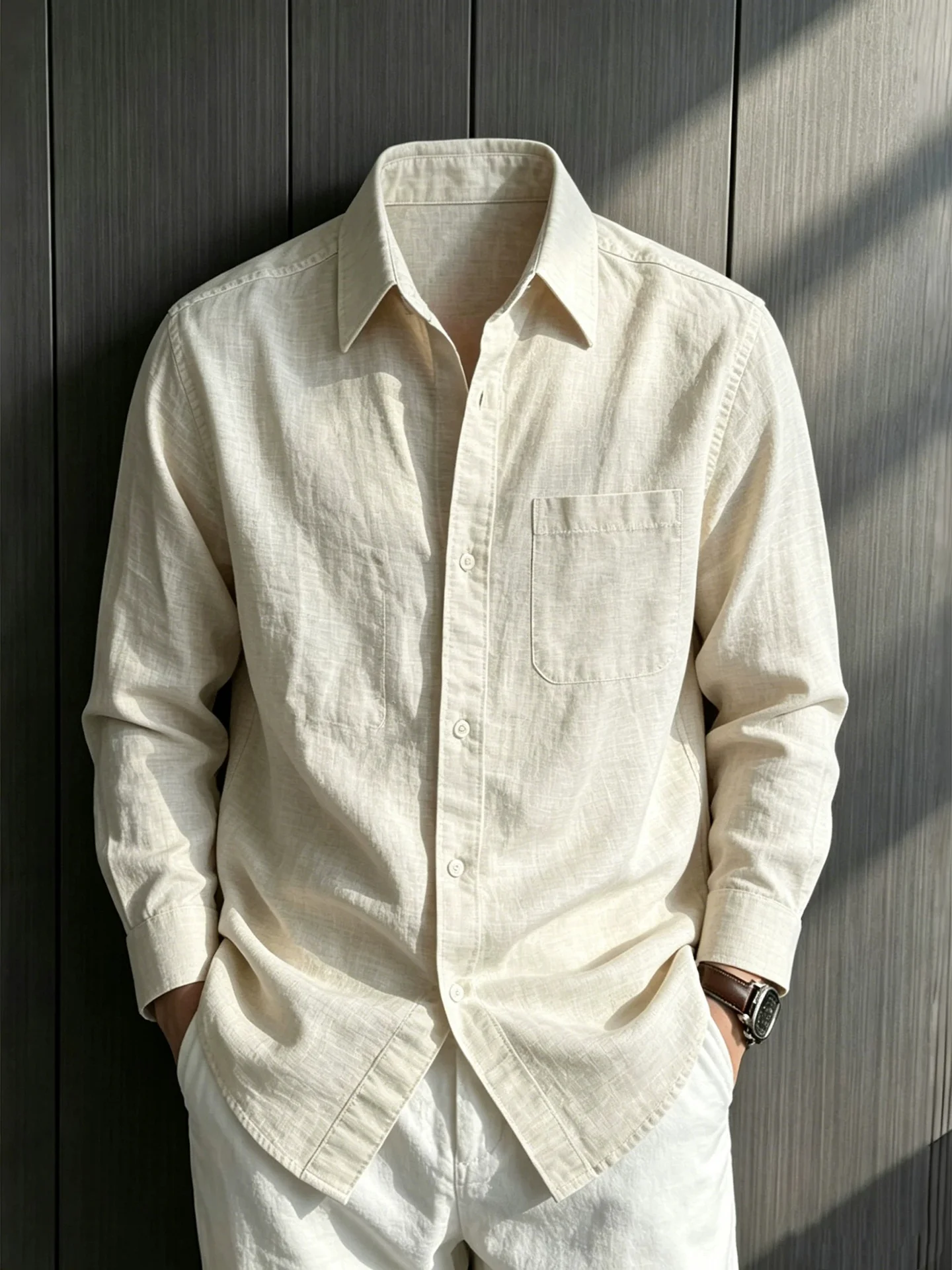 Men's Linen Long Sleeve Shirt Casual Lightweight Breathable Summer Sun Protection Loose Fit Polyester Fiber Youth Popular Dai...
