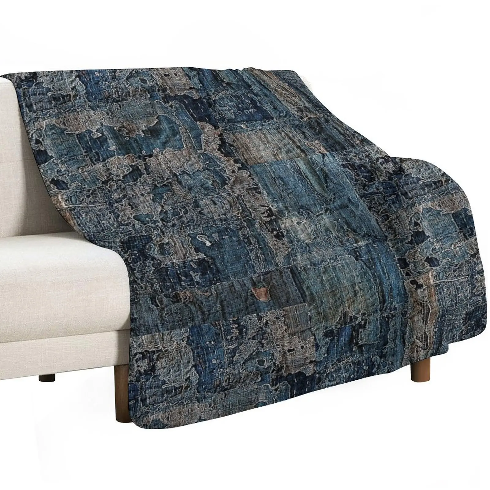 Worn & Mended Boro Artwork Throw Blanket Bed Fashionable Blankets For Bed Multi-Purpose Plaid Retros Soft Big Blankets