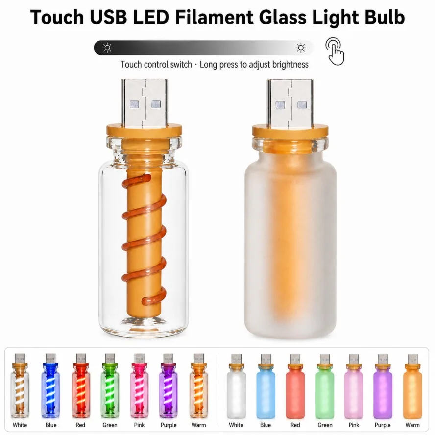 5V Touch Control USB LED Filament Glass Bulb Dimmable Multi‑Color Night Light Clear Frosted Glass Bottle Lamp For Indoor Decor