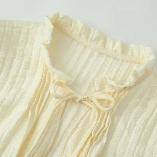2026 New Summer Women Lightweight Blouses Retro British Style Puff Sleeve Tie Neck Slim Ruffle Casual Daily Wear Shirts 6 Summer Women Lightweight Blouses Retro British Style Puff Sleeve Tie Neck Slim Ruffle – view 6