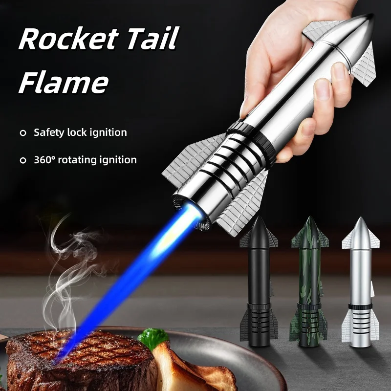 

New Rocket-Shaped Inflatable Lighter Straight Flame High-Power Butane Gas Lighter Kitchen Baking Barbecue Welding Accessories