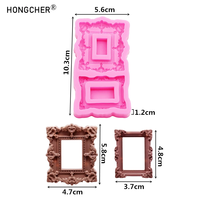 European Embossed Small Photo Frame Sculpture Chocolate Cake Dessert Decoration Silicone Mold DIY Resin Photo Frame Drip Molds
