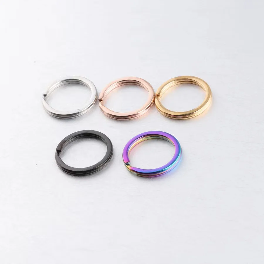 20Pcs/Lot 25/30/35mm Flat Ring Rainbow Color Stainless Steel Mirror Polished Key Holder Split  DIY  Keychain