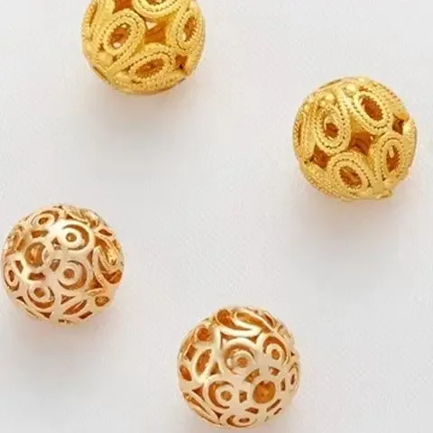 

14K Gold Matte Hollow Rose Ball Beads DIY Jewelry Accessories - round Embroidery Beads for Bracelets Necklaces