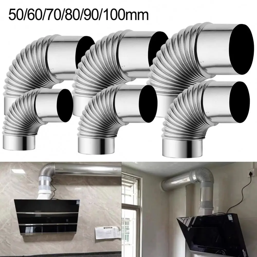 1Pcs Exhaust Pipe Vents Flue Pipe Elbow Gas Water Heater Stainless Steel Flue Stove Tube Chimney Liner Bend 50/60/70/80/90/100mm