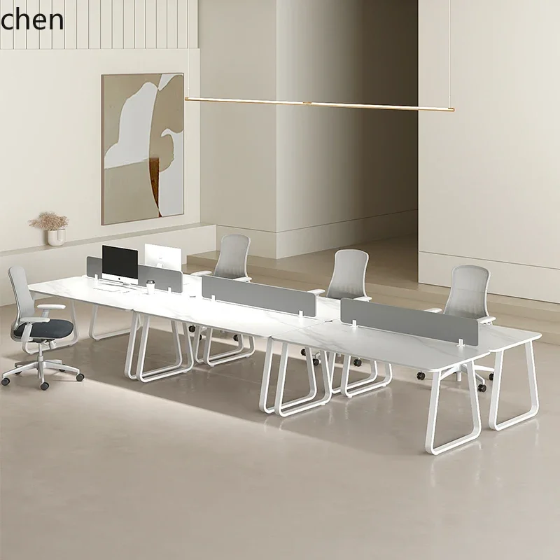 CZ Rock Slab Office Desk and Chair Set for Staff, Simple Modern Face-to-Face Double Seat Partition Screen Employee Desk