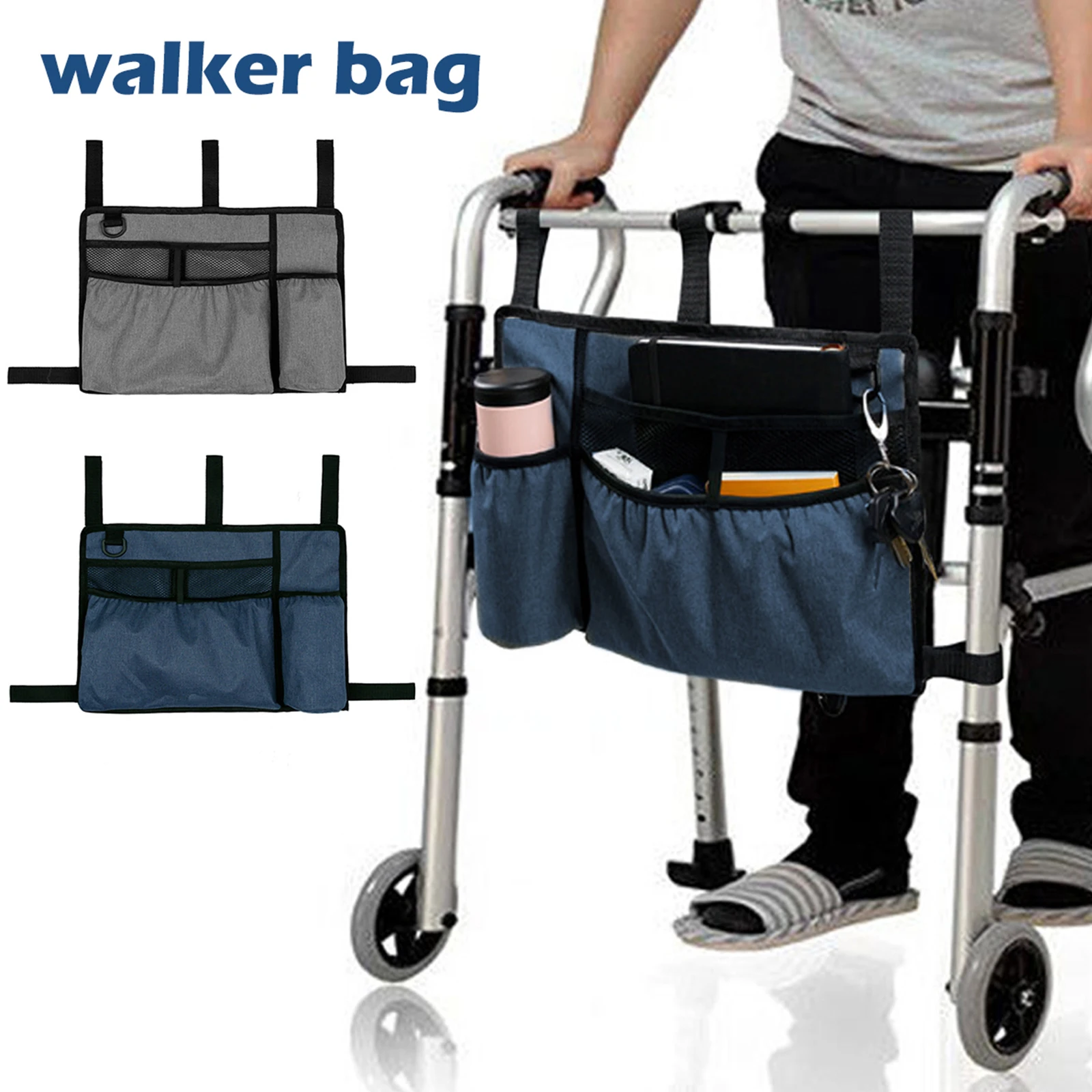 Walker Bag with Cup Holder Pouch Wheelchairs Storage Organizer Bag Folding Storage Pouch for Seniors Elderly Handicap