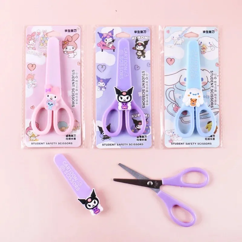 Miniso Sanrio Scissors Kawaii Mymelody Kuromi Cinnamoroll Student Cartoon Handbook Sticker Stainless Steel Paper Cuttings Knife