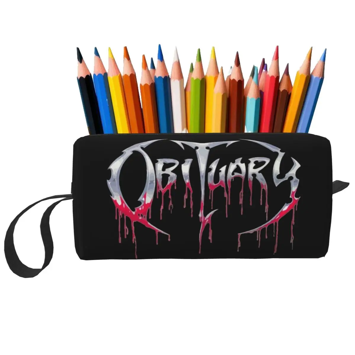 Obituary Death Metal Rock Band Music Pencil Case for Kids Pen Box Pencil Bag Stationery Supplies Travel Women Organizer Pouch
