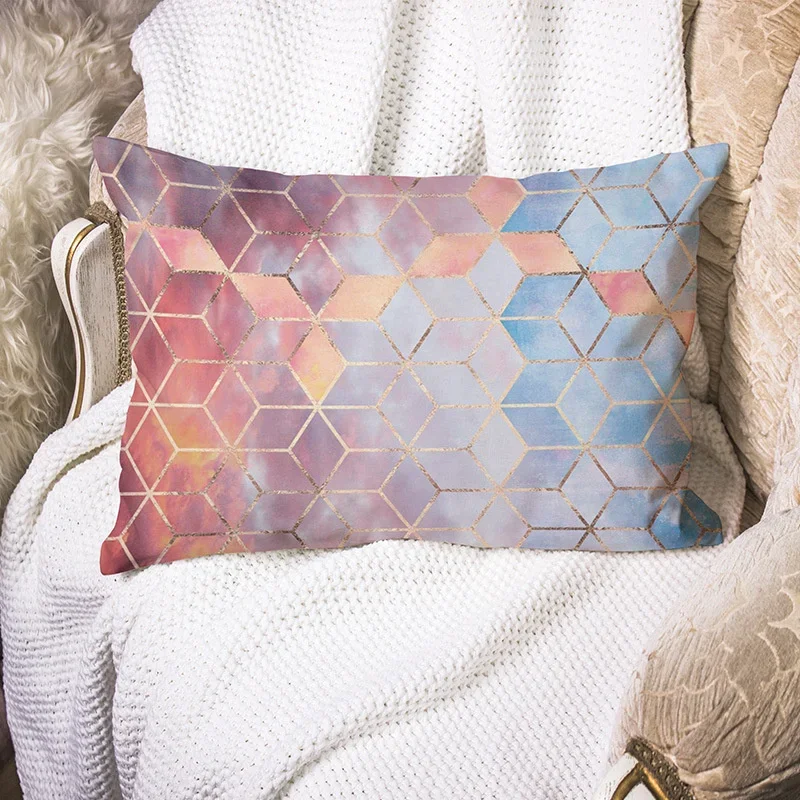 30x50cm Marble Geometric Pillow Cases Rainbow Patchwork Square Cushion Cover Sofa Bedroom Living Room Pillowcase Home Decoration