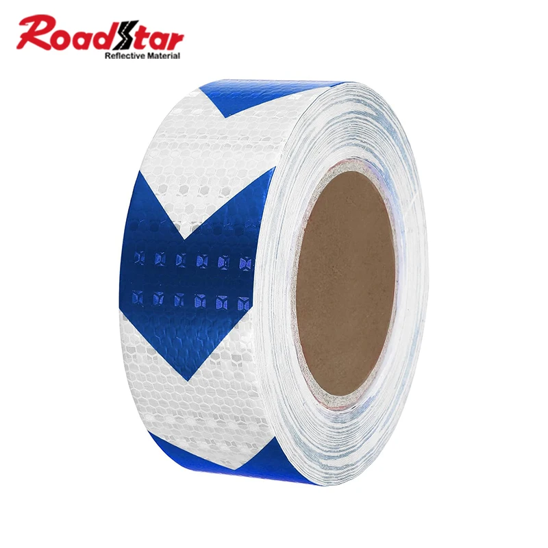 

Roadstar 50MM Width Blue White Reflective Sticker Warning Tape for Road Safety Vehicles Trucks Car Arrow Printed