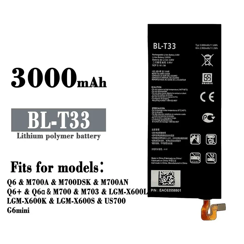 

BL-T33 Battery For LG Q6 LM-X525HA G6mini M700A M700AN M700DSK Phone Battery 3000mAh BL T33 BLT33