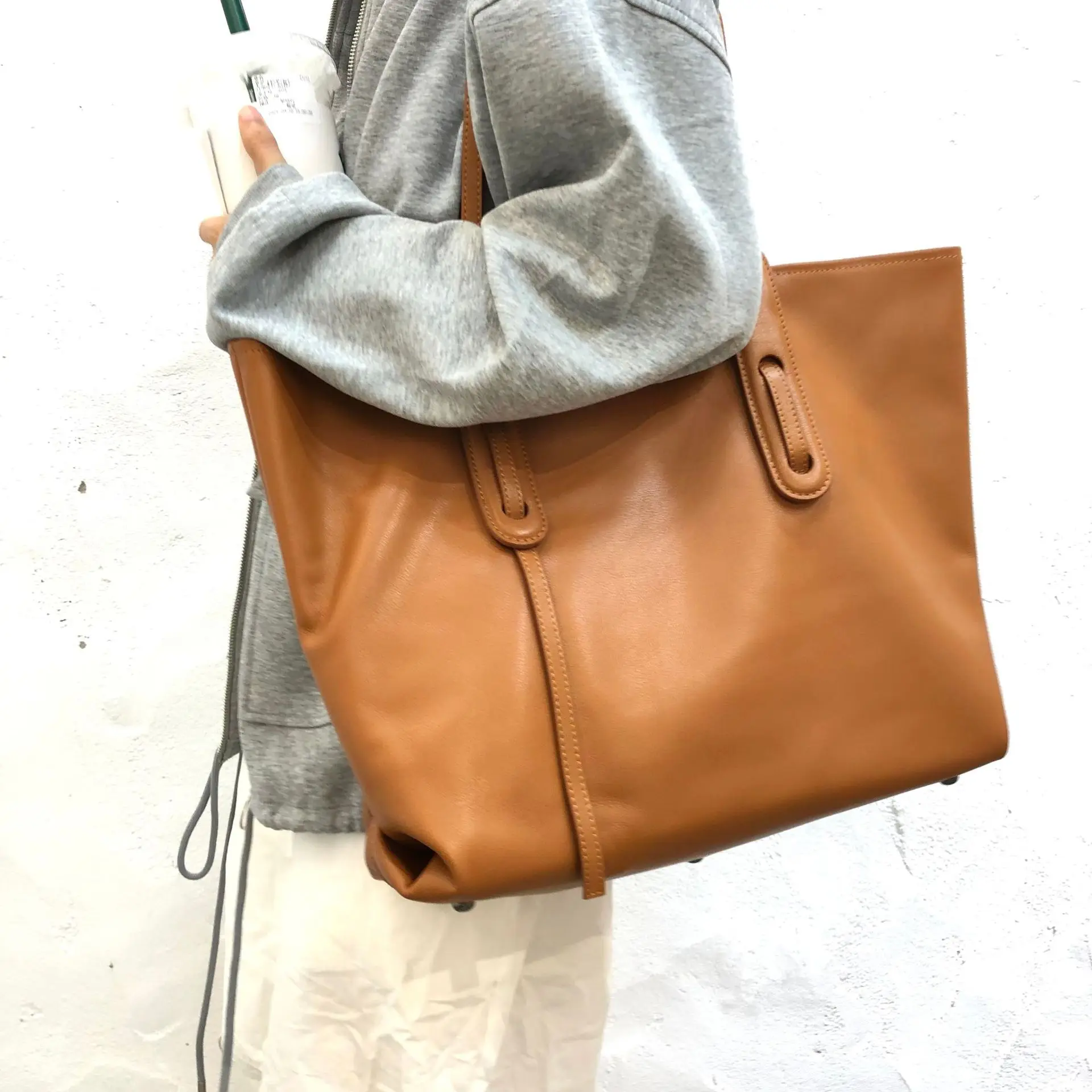 Genuine Leather Women Large Shopping Bag Outdoor Casual Totes High Quality